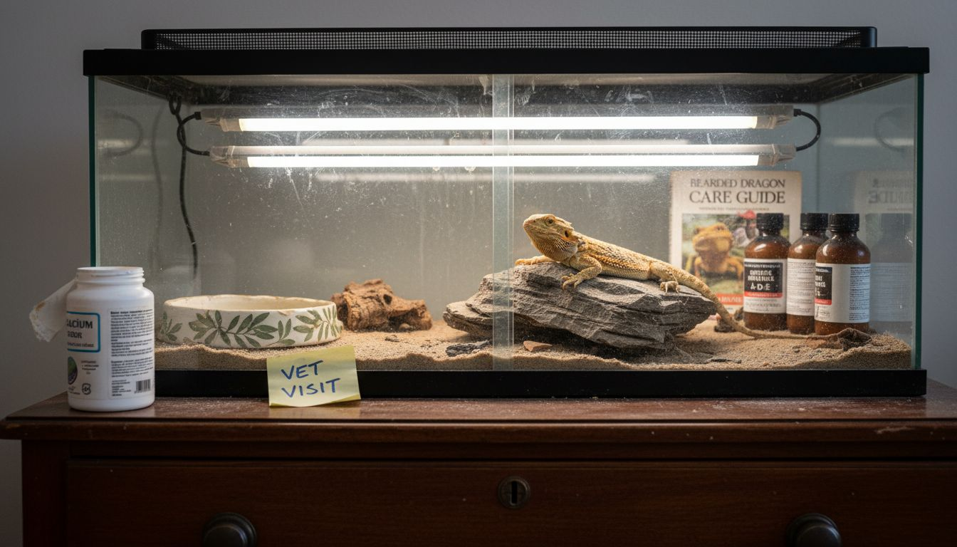 Bearded dragon habitat with care supplies