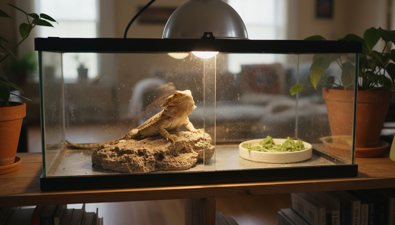 Bearded dragon in terrarium close up