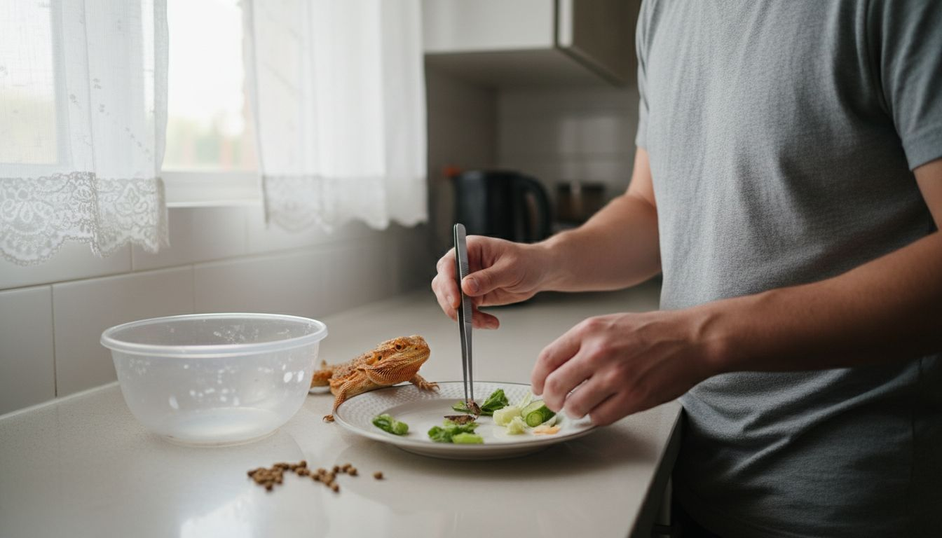 主人精心为胡须龙搭配了丰富多样的食物，让它每天都能吃得营养又美味。