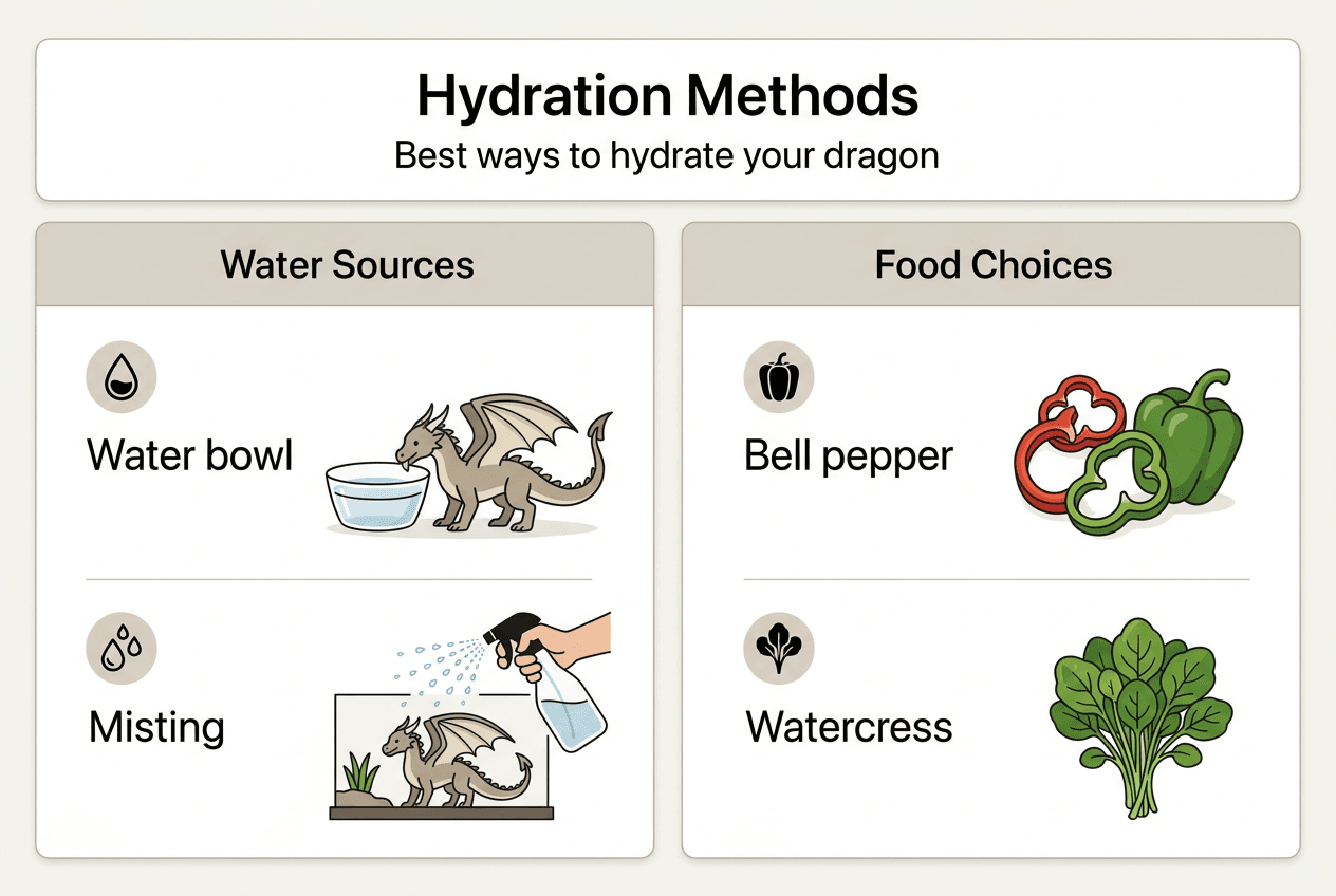 Infographic showing bearded dragon hydration methods