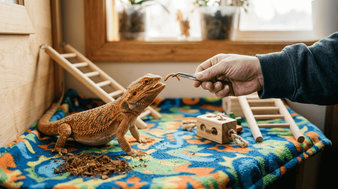 Interactive training session with bearded dragon