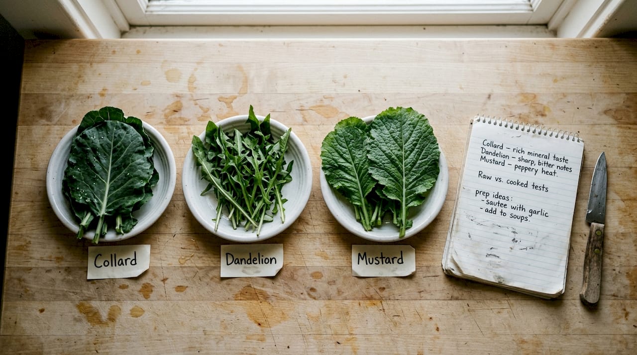 Selection of safe leafy greens for bearded dragons