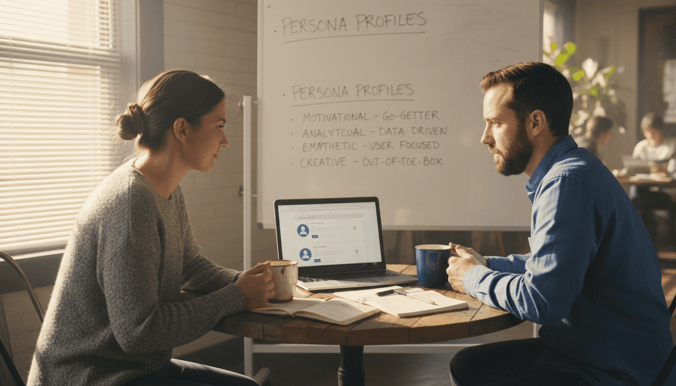 Professionals comparing AI persona profiles