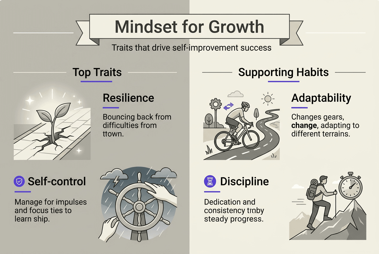 Infographic showing mindset traits for self-improvement