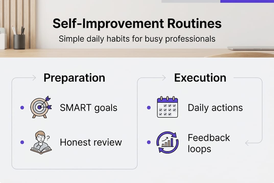 Infographic showing self-improvement routine steps