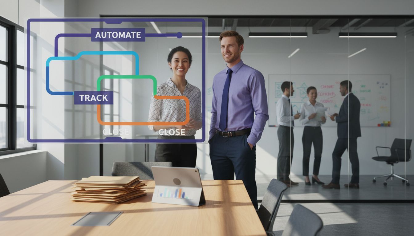 Sales managers studying digital workflow chart