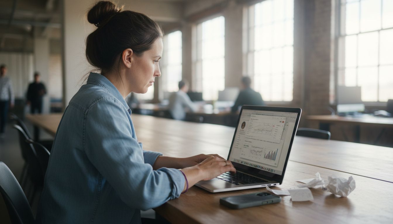 Woman prospecting with CRM overlay in browser