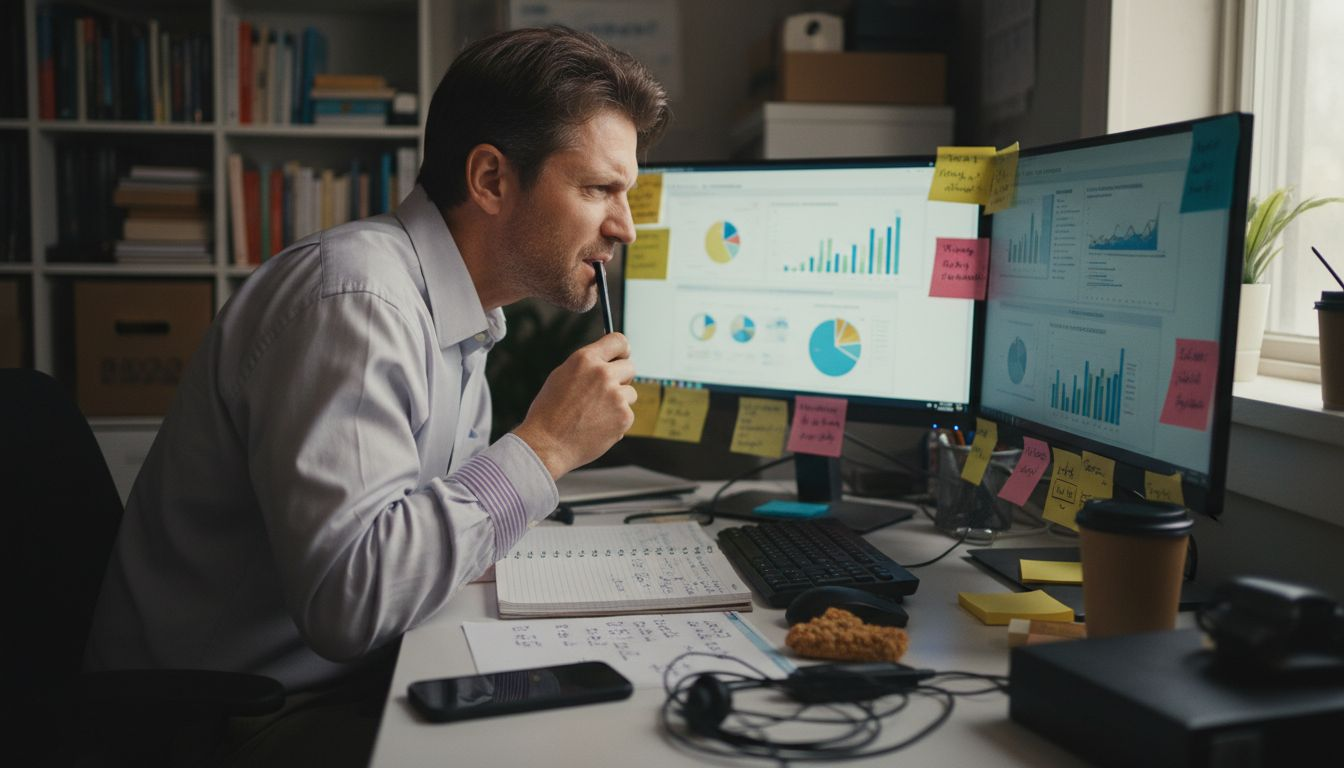 Sales manager using analytics platforms at desk