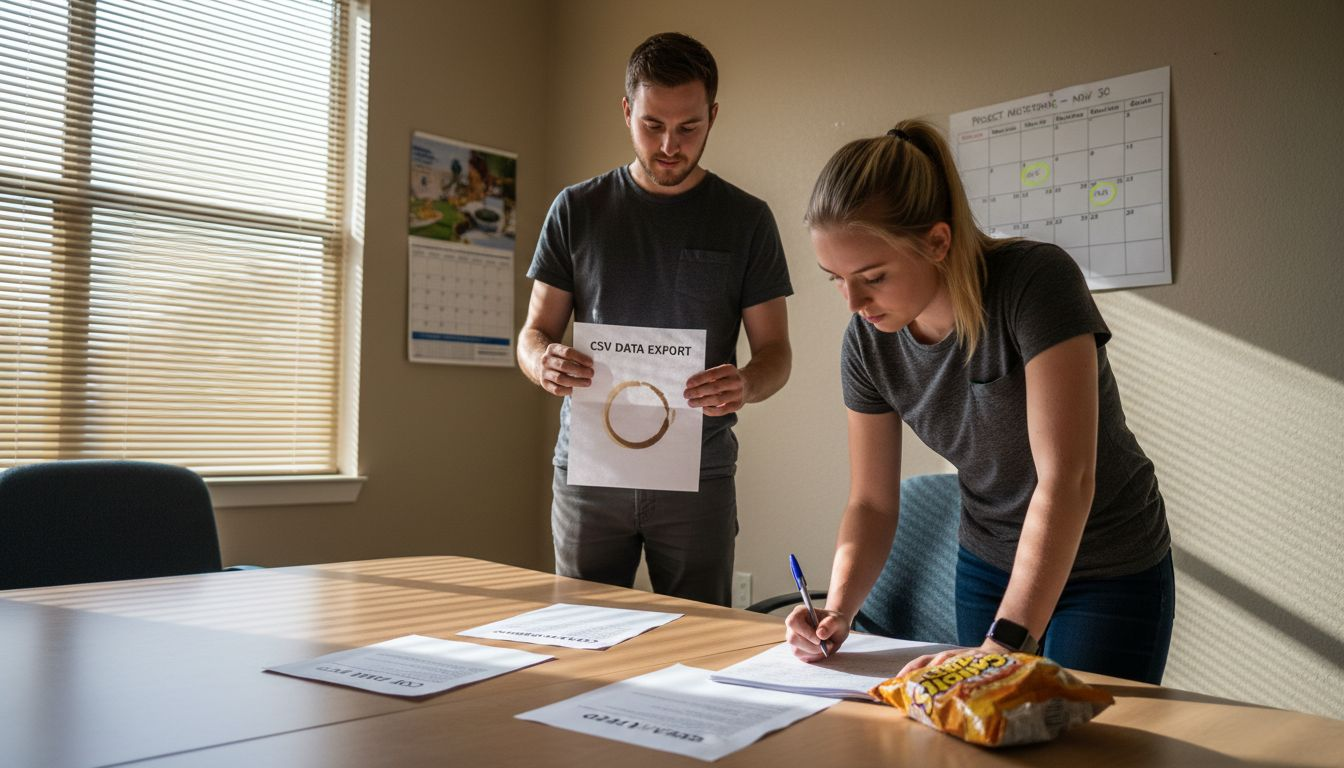 Team discussing CRM data export formats