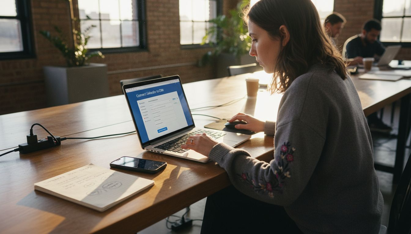 User setting up LinkedIn CRM integration on laptop