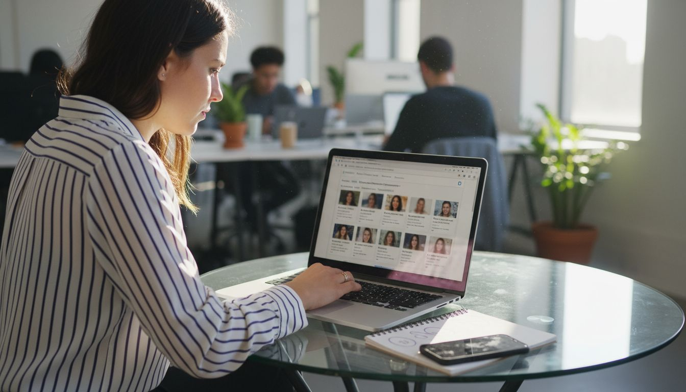 Professional filtering LinkedIn prospects on laptop