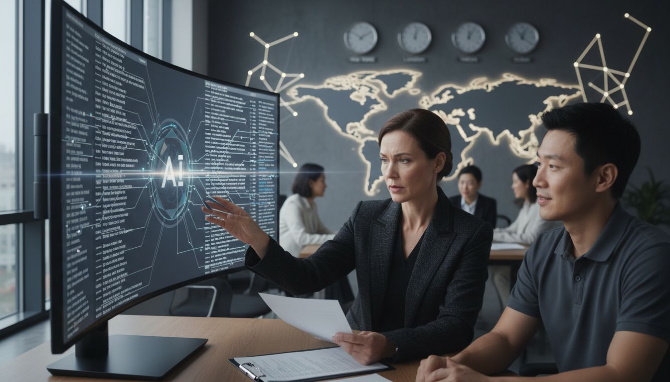 Translator and AI working together in modern office