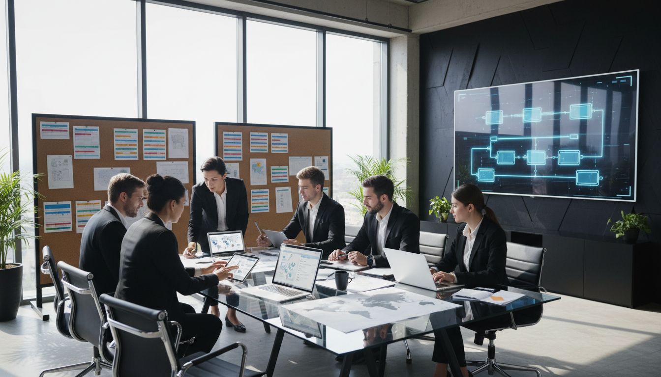 Business team collaborating on translation workflow