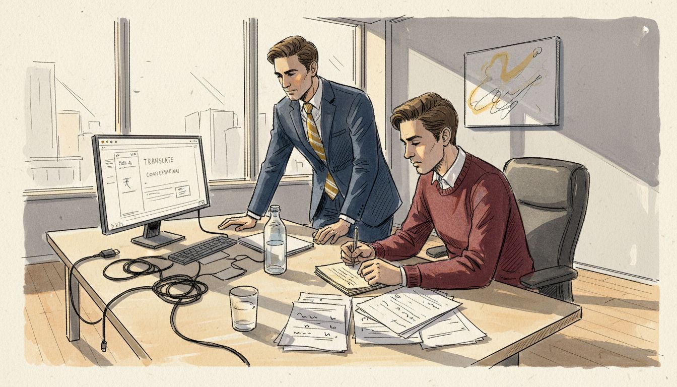 Business team using translation tools in office