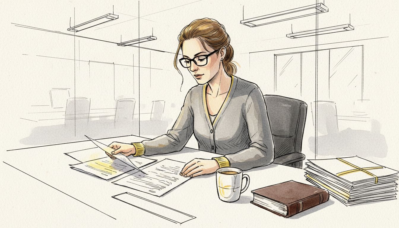 Translator reviewing compliance documents