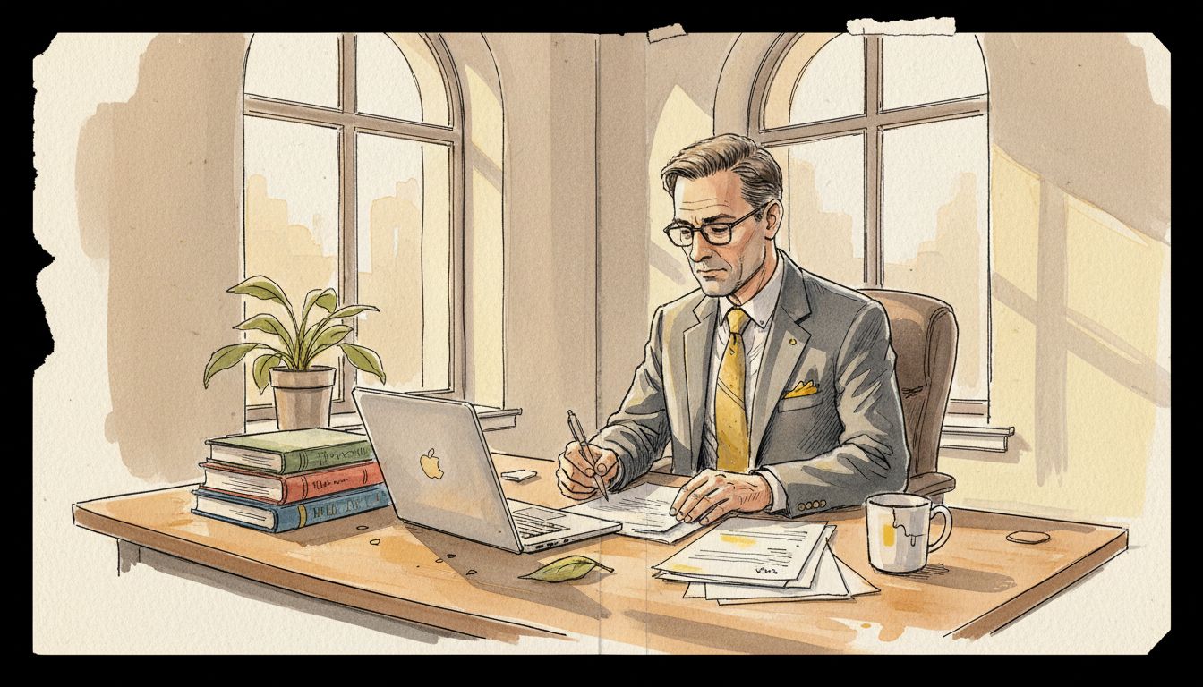 Industry expert reviewing technical translation in office