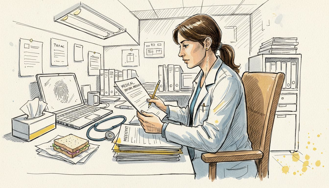 Medical translator reviewing bilingual medical report