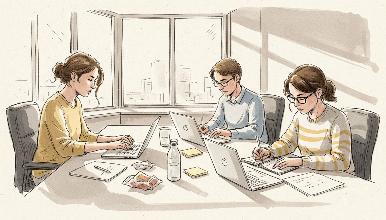 Translators collaborating at a sunlit office table