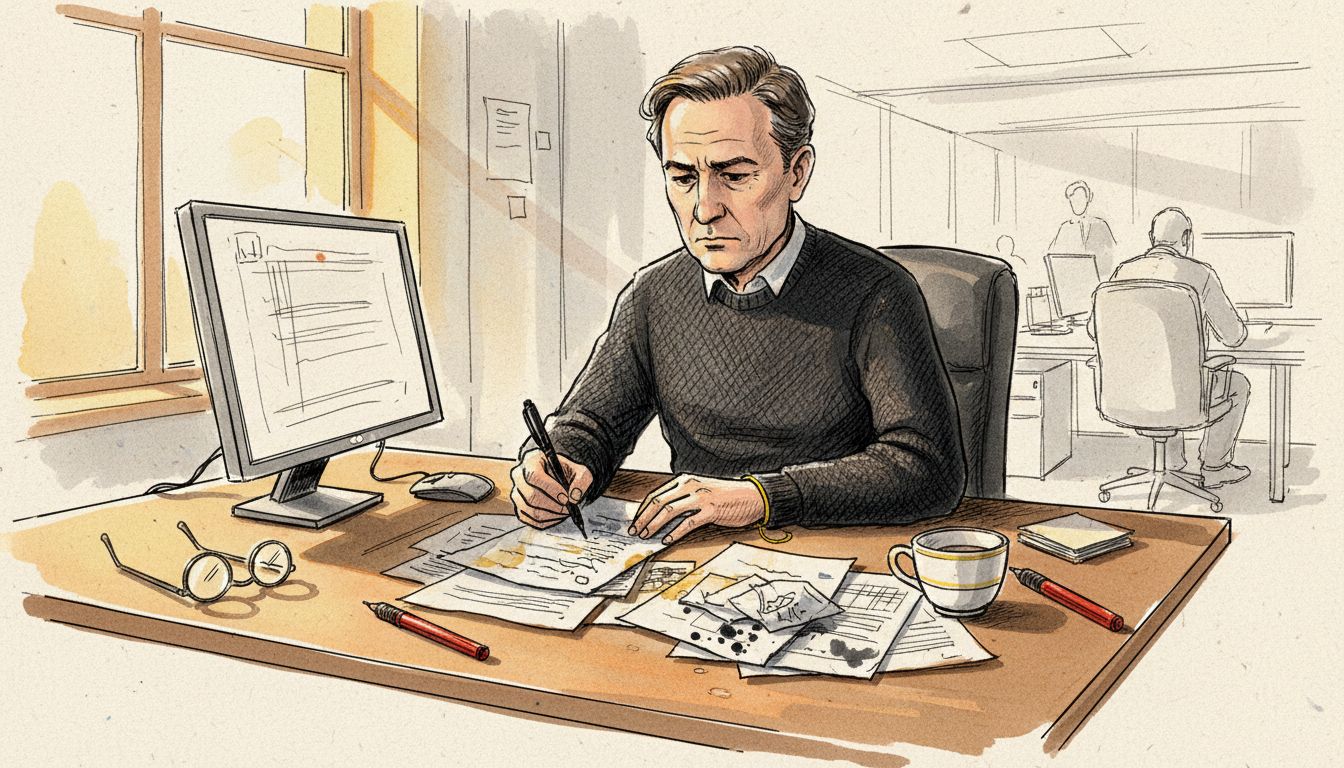 Editor reviewing printed translation with notes