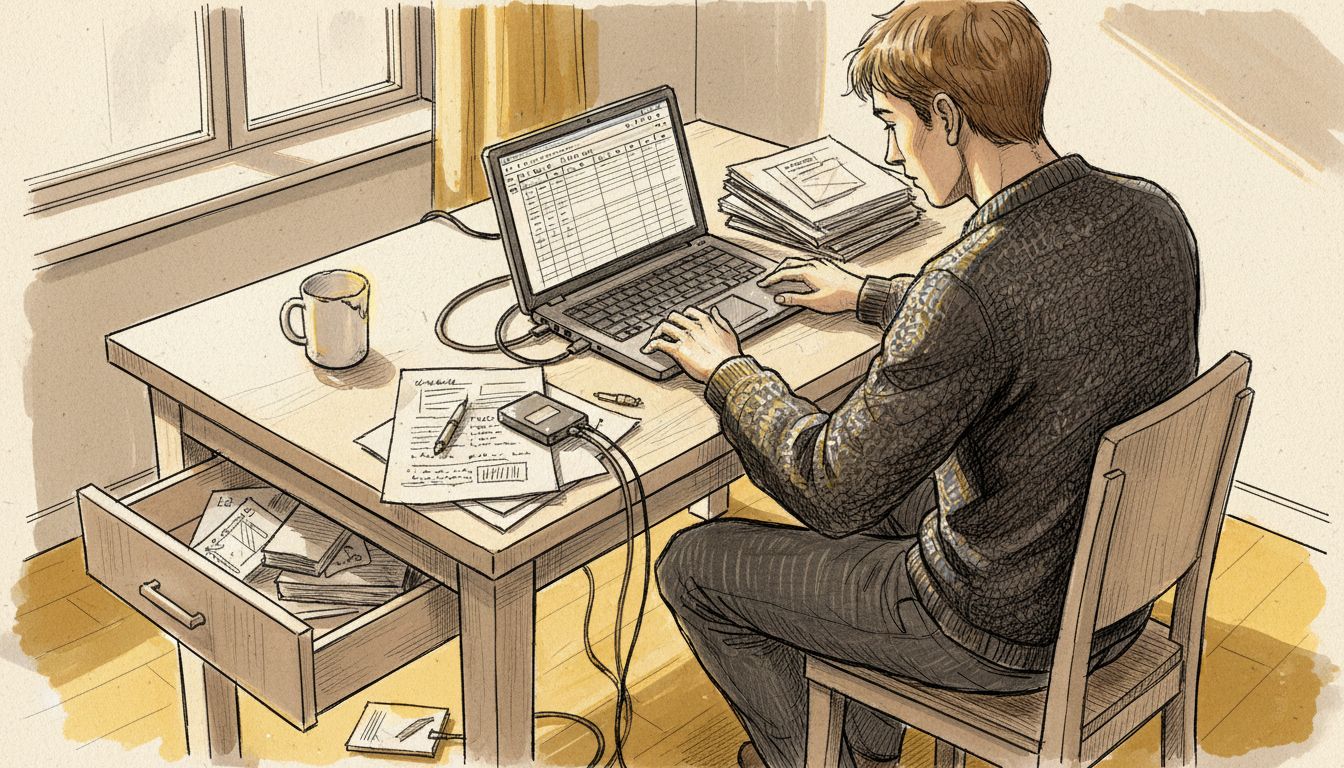 Man connecting translation resources at home