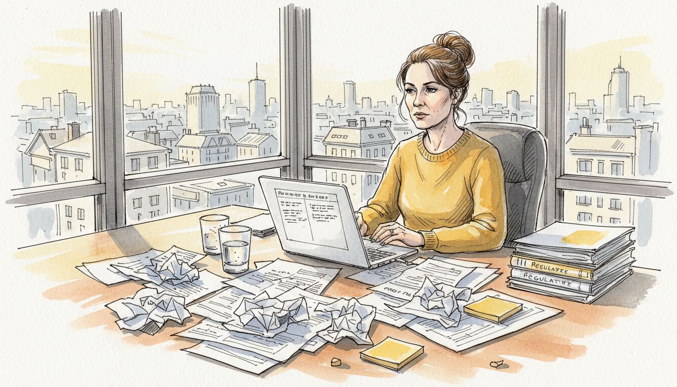 Manager reviews translation in city office