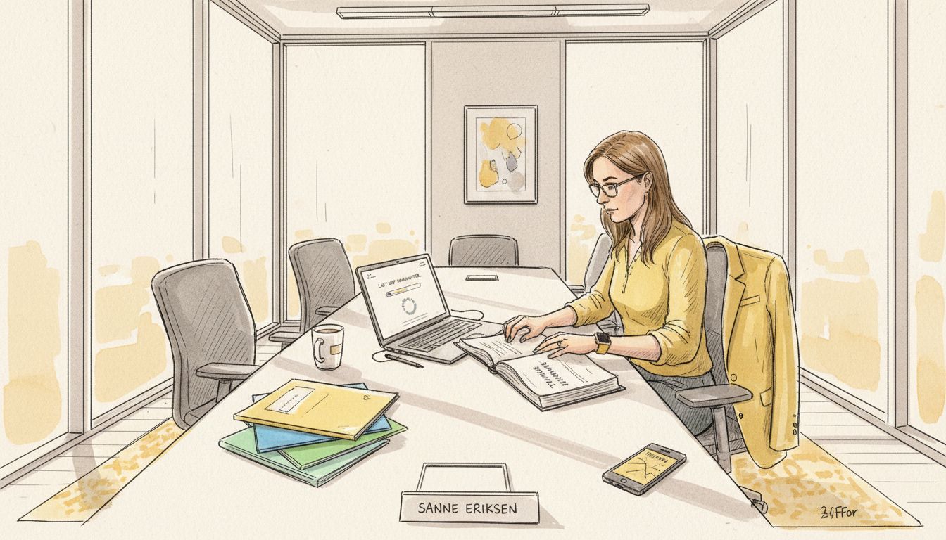 En forretningskvinne sørger for sikker håndtering av oversettelser på kontoret.