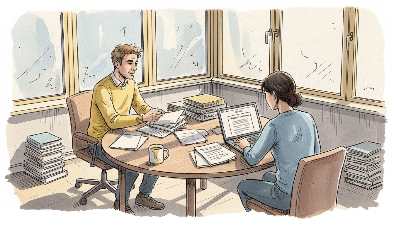 Übersetzer bei der Arbeit mit Büro-Unterlagen