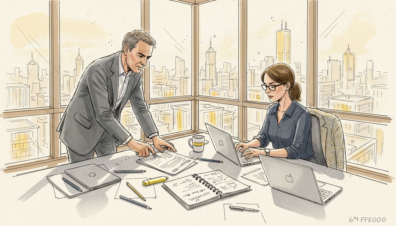 Team collaborating on translation in city office