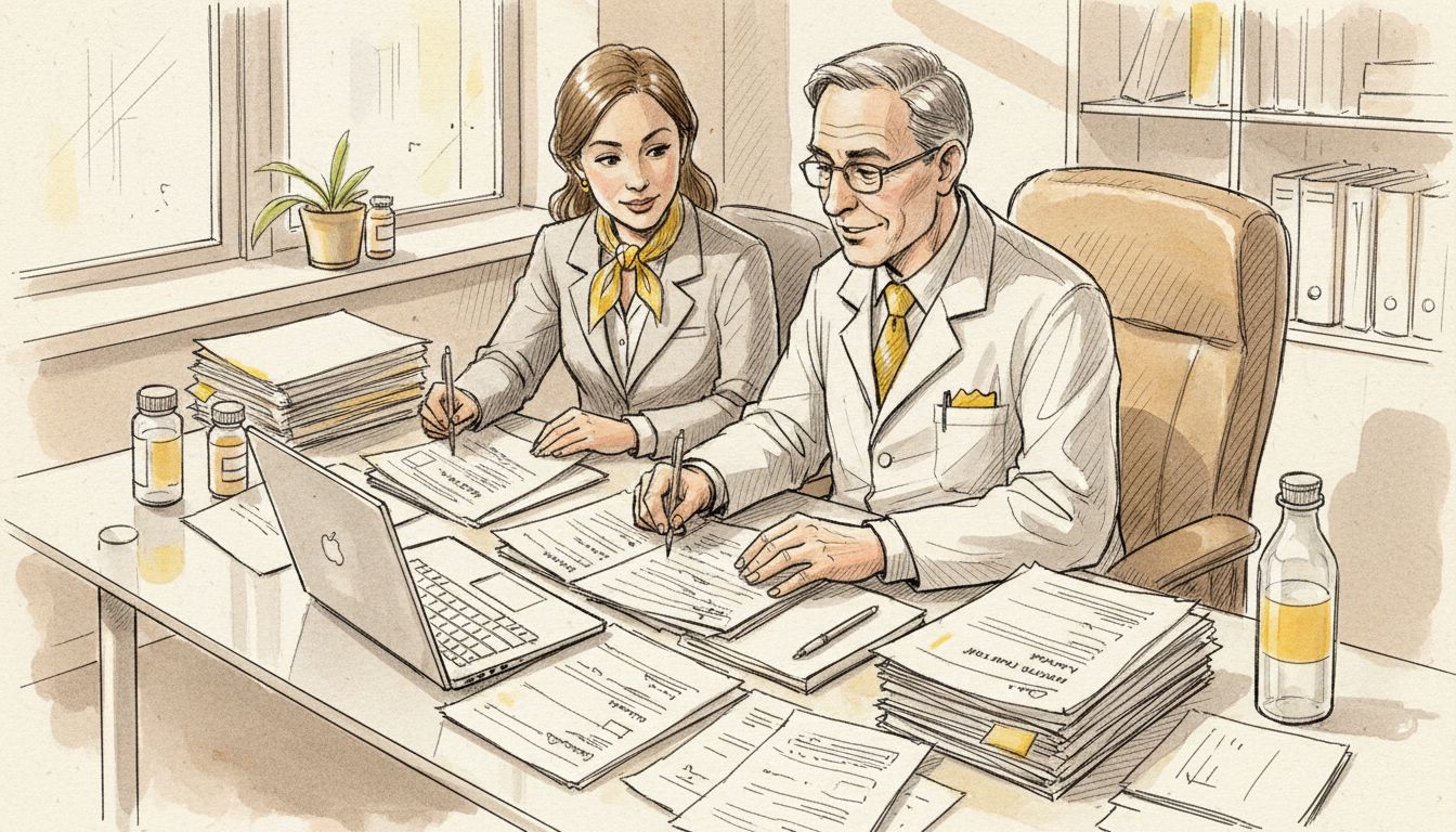 Medical team collaborating on document translation