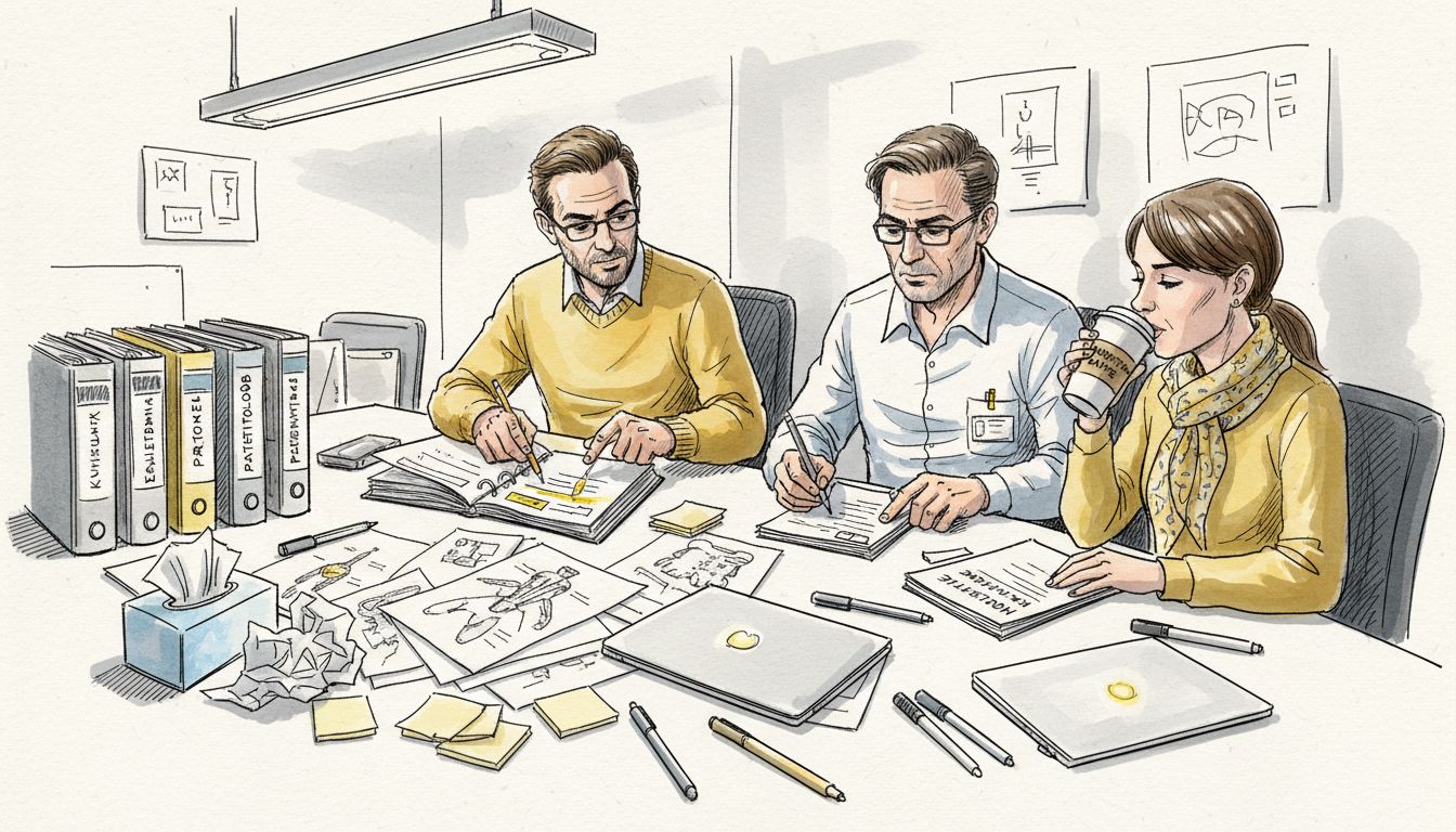 Et team gennemgår materialet til den kliniske protokol