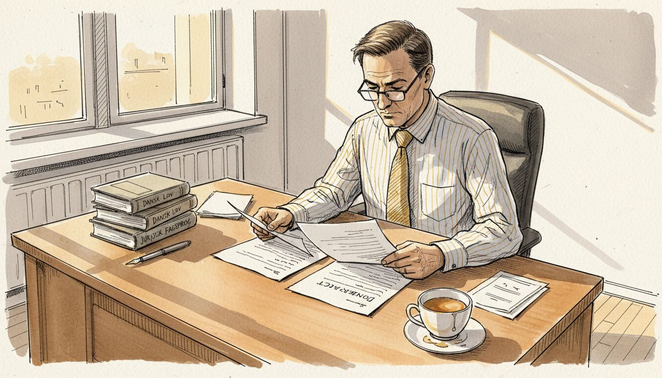 Juridisk oversætter gennemgår kontrakter i et lyst kontormiljø