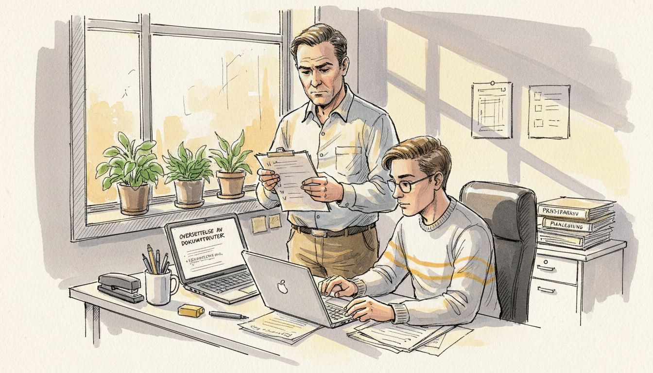 Leder går gjennom kvaliteten på oversettelsen sammen med en kollega.