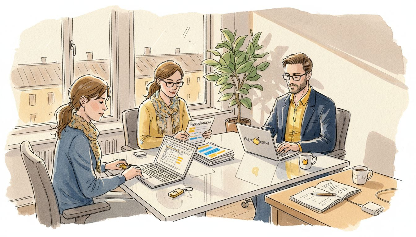 Översättarteamet jobbar tryggt och ostört i sitt hörnkontor.