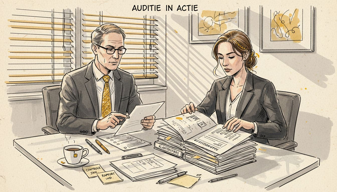Een auditor en een manager nemen samen de ISO-documentatie door.