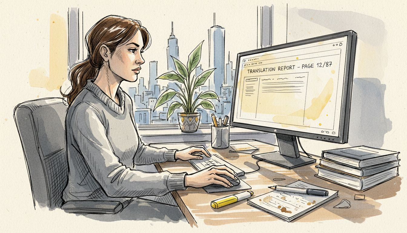 Woman reviewing translation compliance workflow