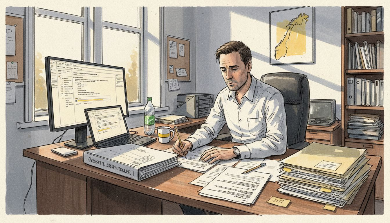 Prosjektleder går nøye gjennom oversatte dokumenter