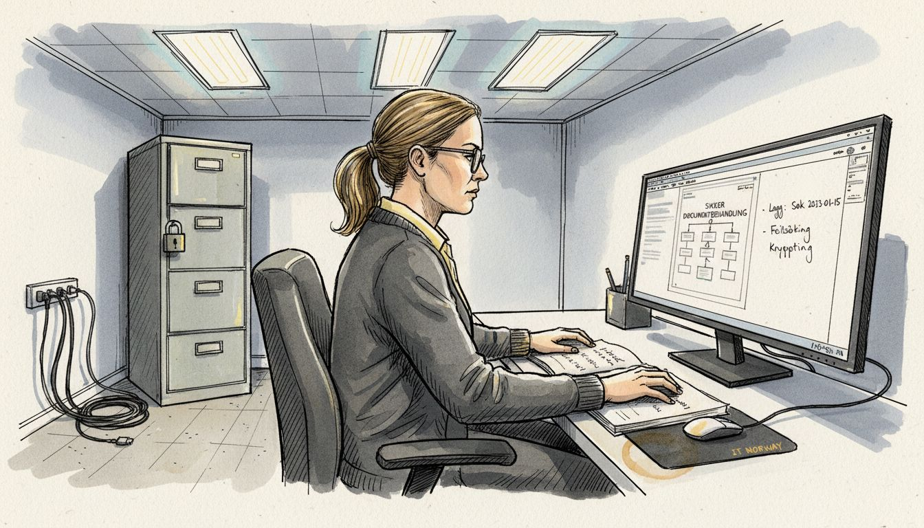IT-ekspert som går gjennom rutiner for datasikkerhet