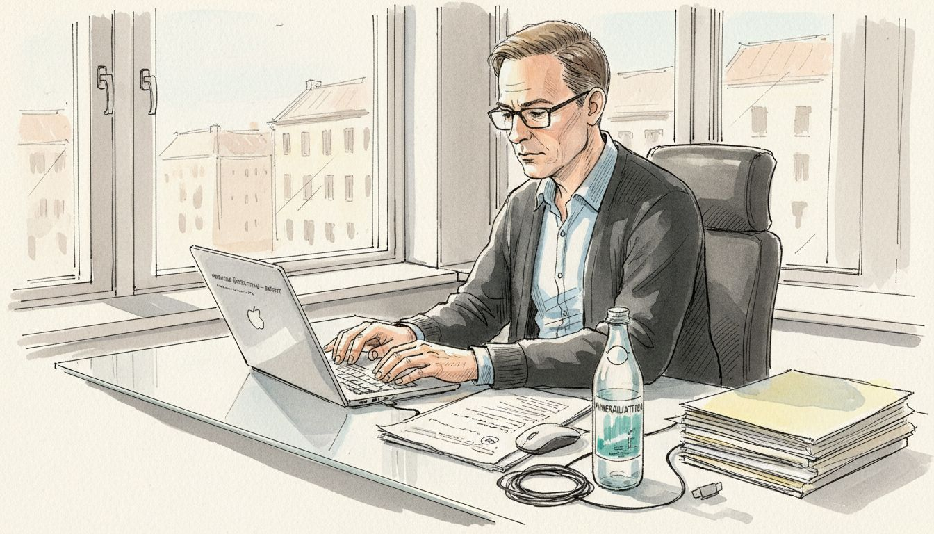 Medicinsk översättare som arbetar i ett ljust och modernt kontor