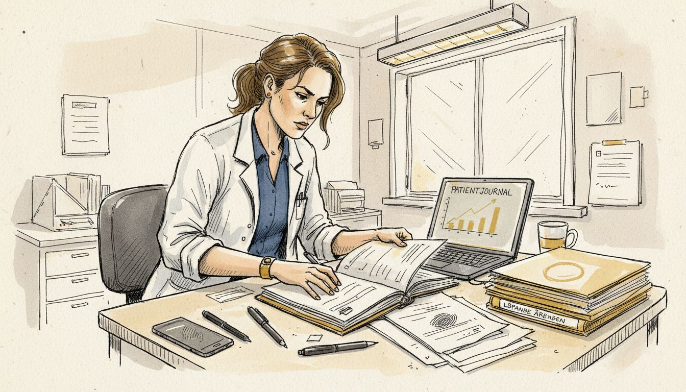 Läkare går igenom medicinska journaler som har översatts