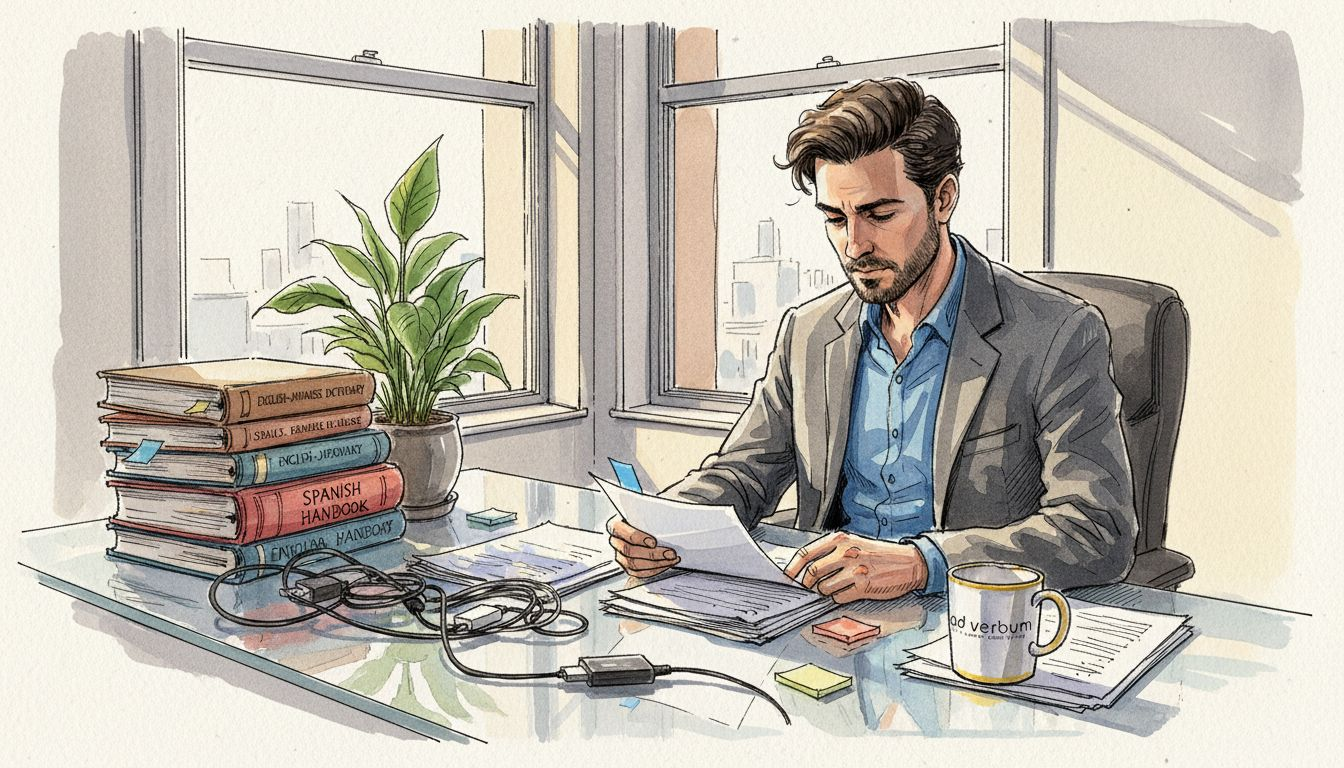 Project manager reviewing translation documentation