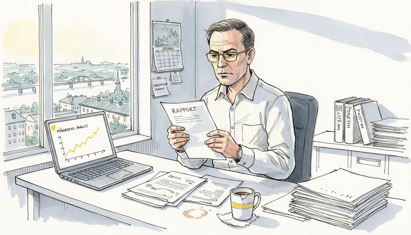 En översättare går noggrant igenom dokument på sitt kontor.