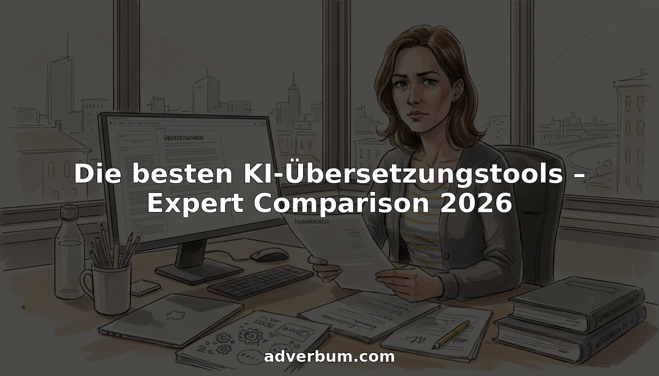 Arbeitsplatz eines Übersetzungsmanagers in einem lichtdurchfluteten Eckbüro