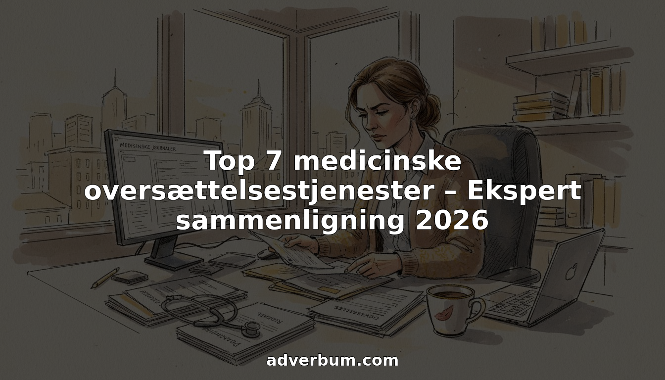 En kvinde sidder i det solbeskinnede kontor og gennemgår medicinske oversættelser med koncentreret blik.