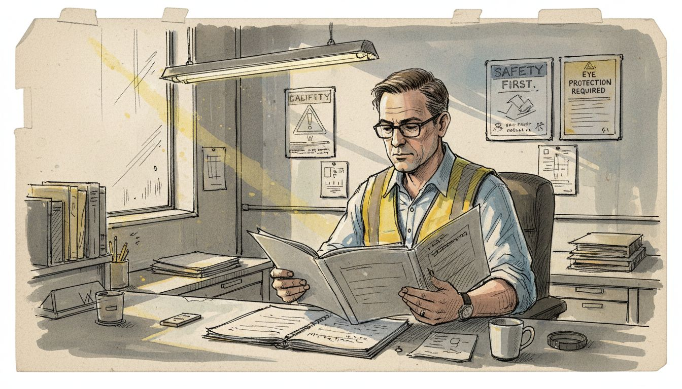 Industrial linguist analyzing technical paperwork