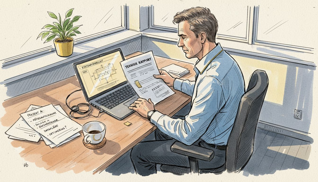 En maskinöversatt rapport gås igenom på kontoret.