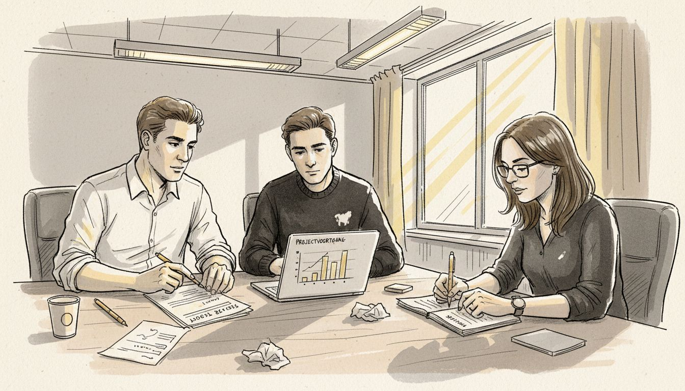 Het team overlegt samen over de stappen die nodig zijn om aan de ISO 27001-normen te voldoen en loopt de checklist zorgvuldig door.