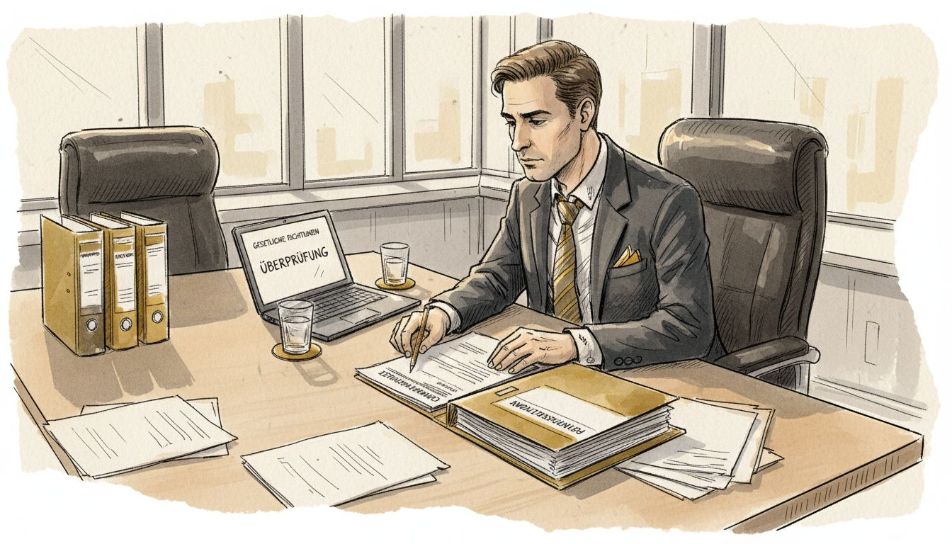 Eine Führungskraft prüft Unterlagen zur Einhaltung von Übersetzungsrichtlinien.