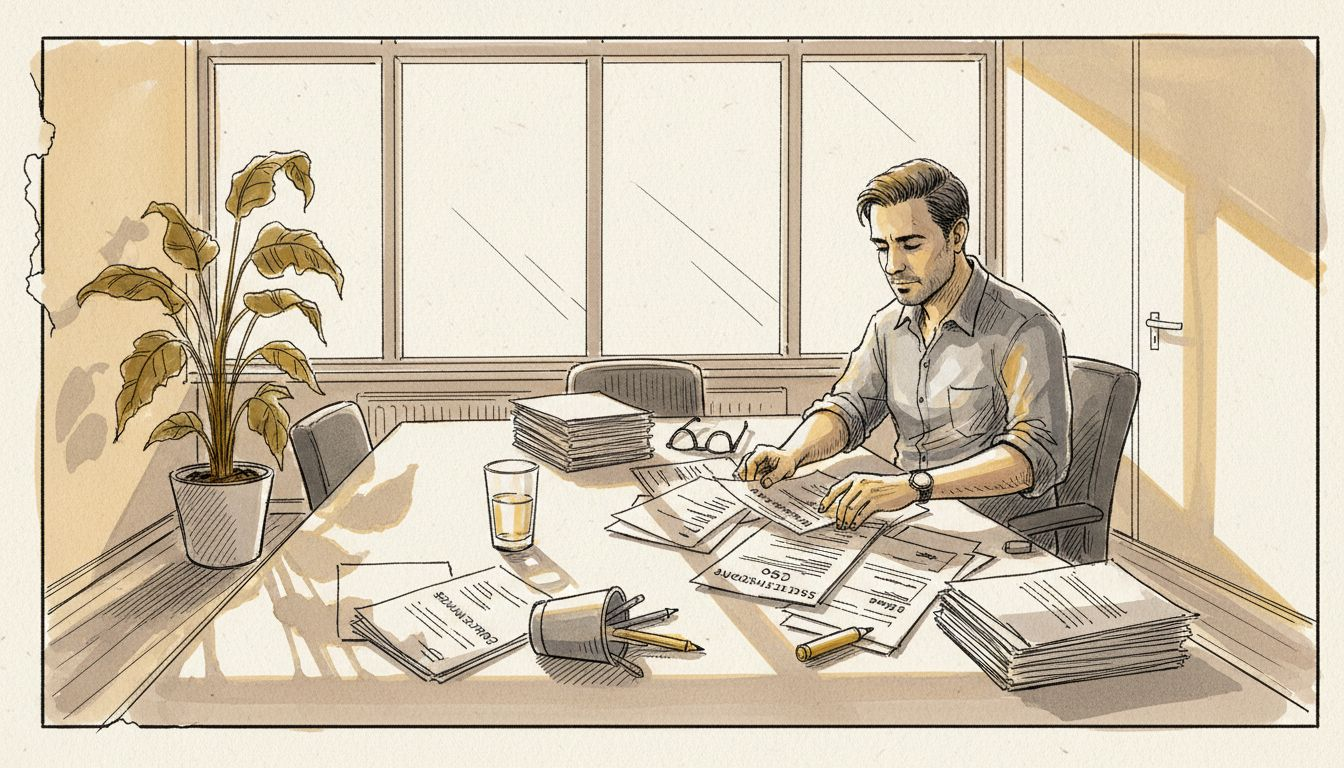 En mand sidder på kontoret og holder styr på virksomhedens ISO-dokumenter.