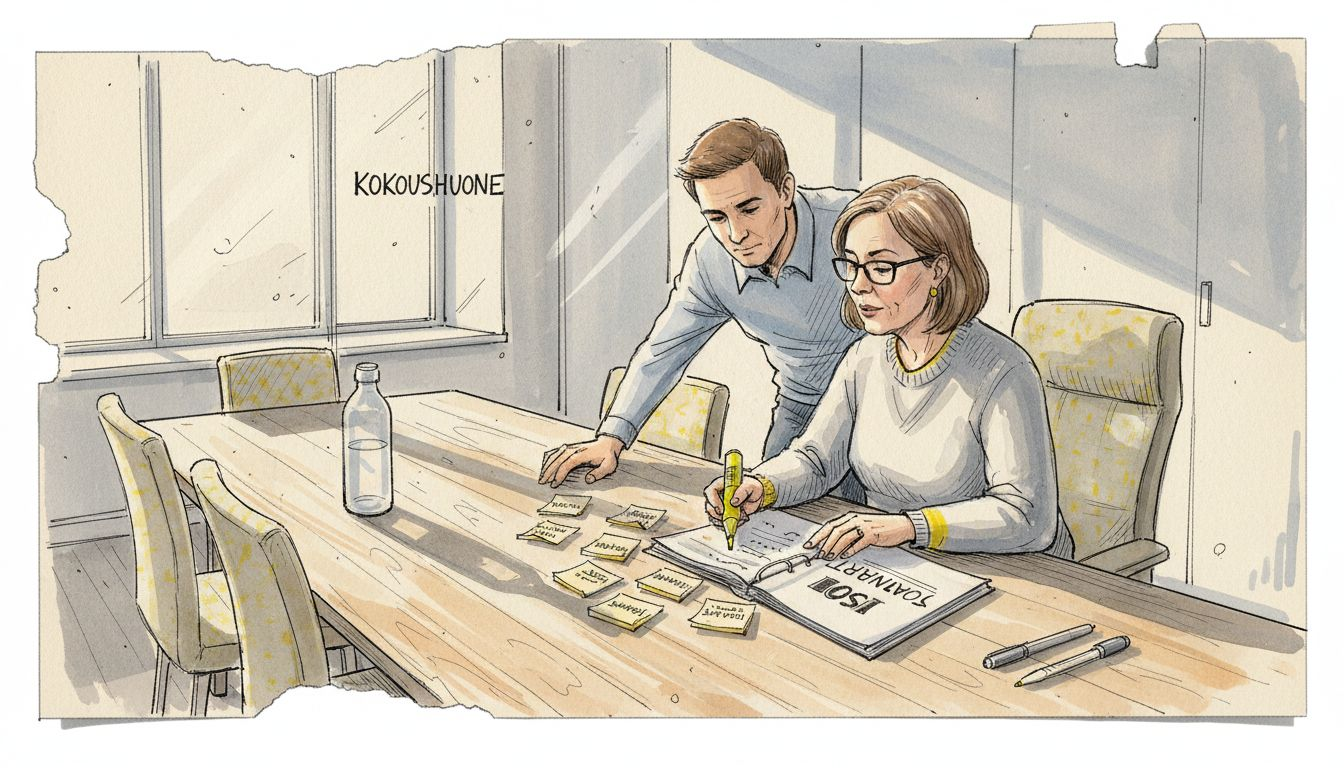 Tiimi käy läpi ISO-standardien mukaista työprosessia