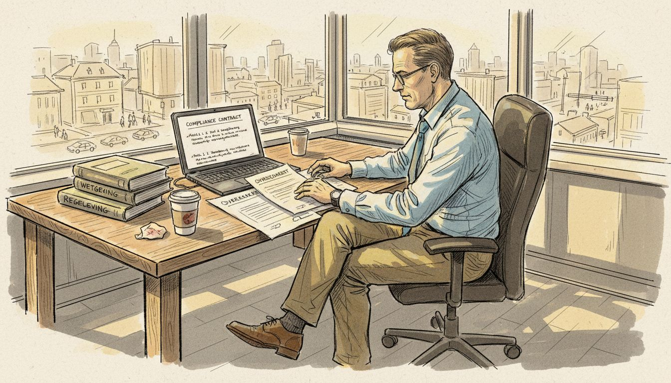 Een compliance officer bekijkt vertaalde documenten op het gemeentehuis.